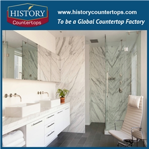 White Volakas Marble Bathroom Countertops with Laminated Bullnose or Customized Edges, Naturale Stone Countertops Polished Surface for Multi-Family Projects