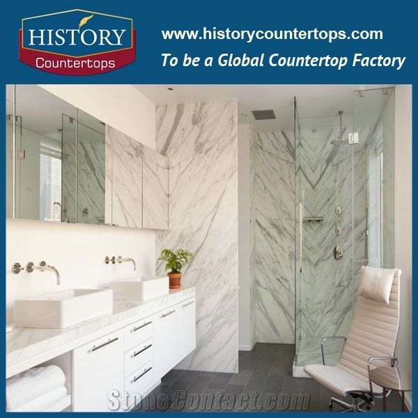 White Volakas Marble Bathroom Countertops With Laminated Bullnose