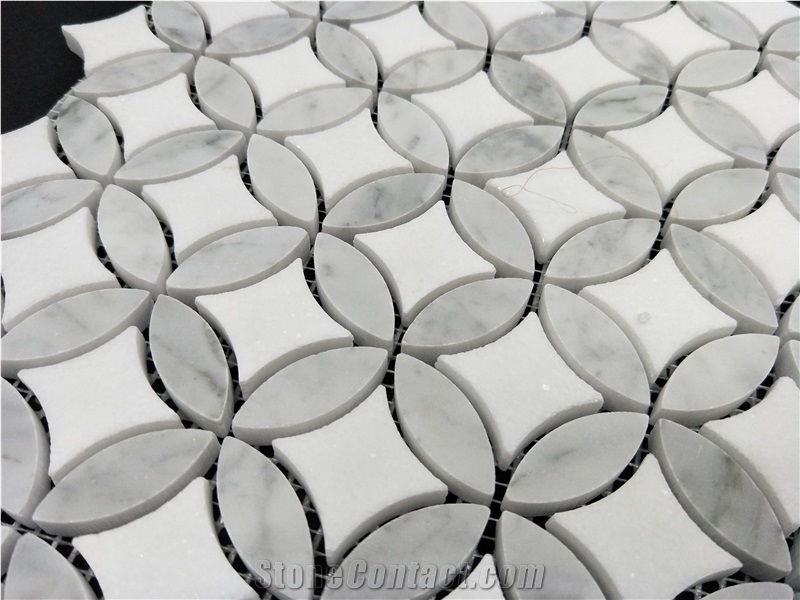 China Supplier Carrara White Marble Gray Sunflower Mosaic Tiles