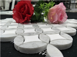China Supplier Carrara White Marble Gray Sunflower Mosaic Tiles