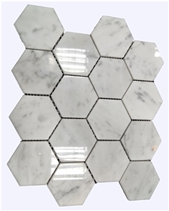 Hexagonal Carrara White Marble Mosaic for Decoration