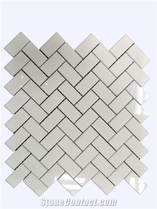 Italian Carrara White Herringbone Mosaic Tiles