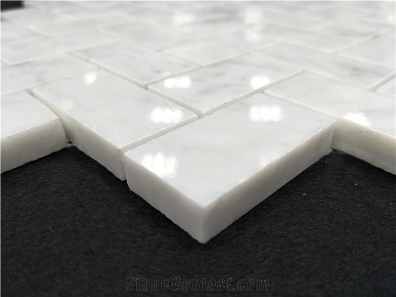 Italian Carrara White Herringbone Mosaic Tiles
