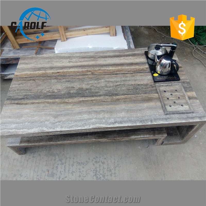 Full Marble Coffee Table with Tea Pot, Grey Marble Furniture