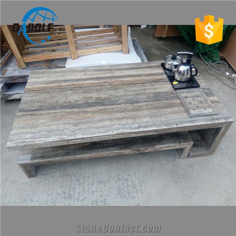 Full Marble Coffee Table with Tea Pot, Grey Marble Furniture