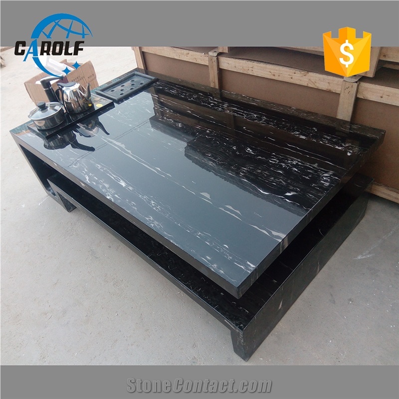 Silver Dragon Black Marble with White Roots Coffee Table
