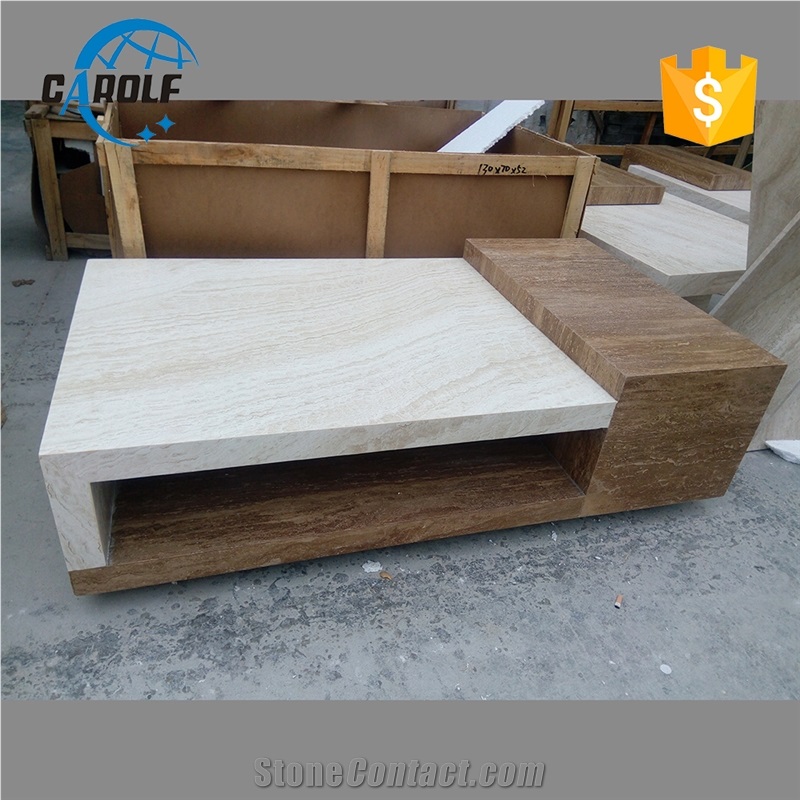 White Mix Yellow Travertine Coffee Table Without Drawer