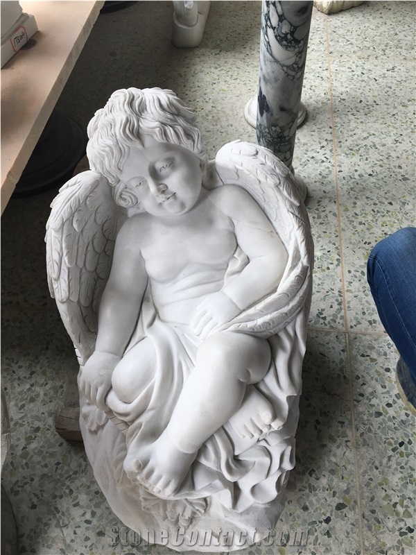 Sleeping Angel Children Statue, Pure White Marble Sculpture for Sale, Discount Chinese White Marble Carving Stone