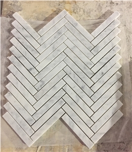 Carrara White 1x4 Chevron Mosaic Tile W/ Lines Polished - Marble from Italy