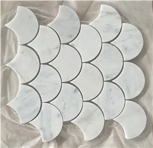 Carrara White Grand Fish Scale Fan Shaped Mosaic Tile Polished - Marble from Italy