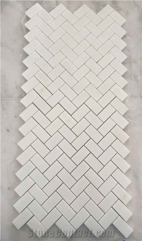 China White Herringbone Marble Mosaic