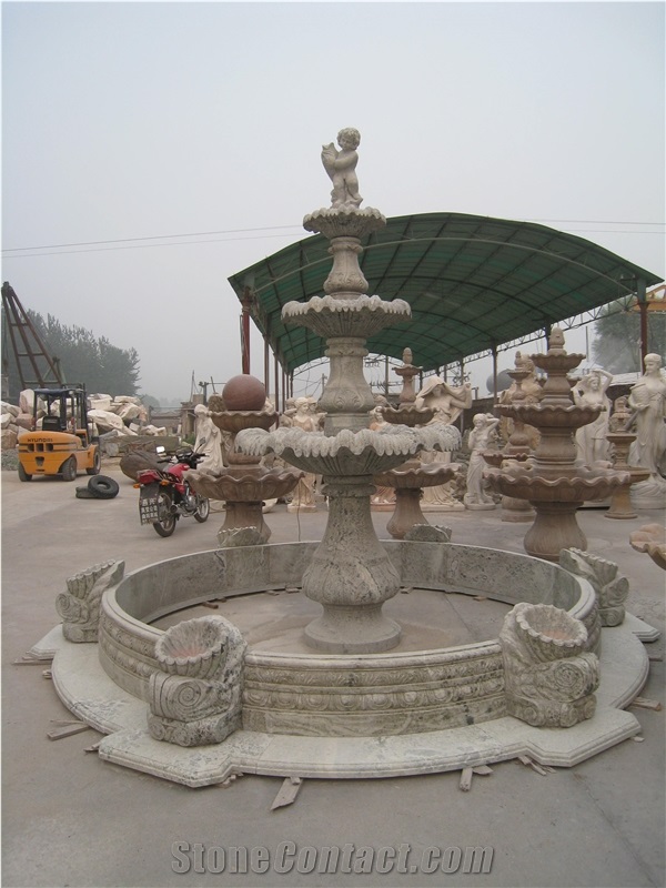 Hand Carved Green Marble 3 Tiers Fountain with Pool