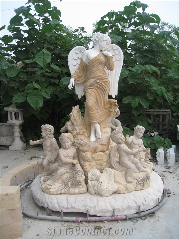 Hand Carved Marble Statue Angel with Childern