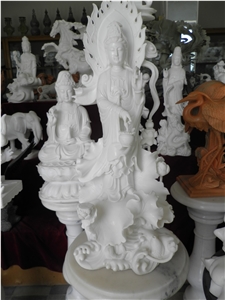 Hand Carved White Jade Marble Buddha Statue