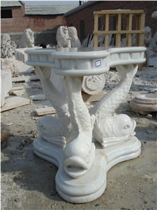 Hand Carved White Marble Table with Sculpture