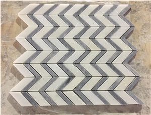 Linear Strips White Grey Marble Mosaic