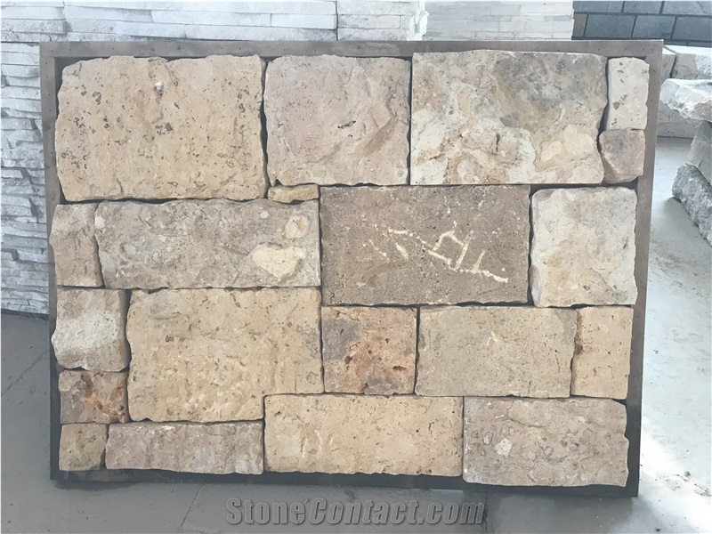 Split Face Culture Stone, Yellow Beige Cheap China Limestone, Ledge Stone, Loose Wall Cladding