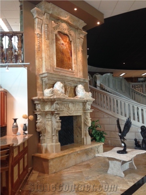 Travertine Double Fireplace with Overmantel