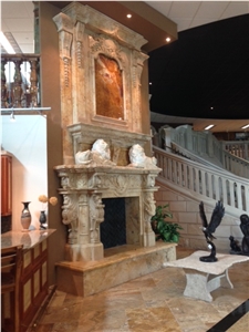 Travertine Double Fireplace with Overmantel