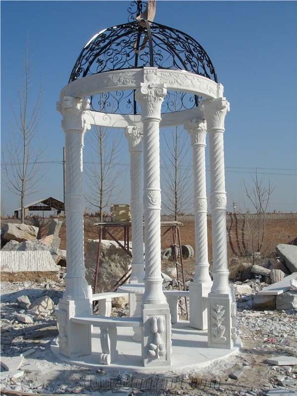 White Marble Column Gazebo for Garden
