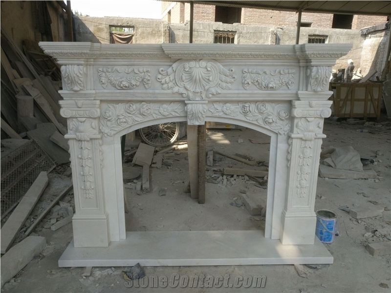 White Marble Hand Carved Fireplace Surround