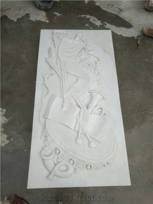 White Marble Hand Carved Relief for Wall