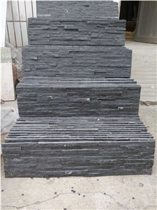 China Black Quartzite Wall Cladding Panels, Black Ledge Panels