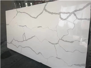 A Quality Calacatta White Marble Look Quartz Stone, Solid Surfaces Polished Slabs Tiles, Engineered Stone Artificial Stone Slabs