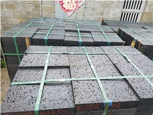 Hainan Black Lava Stone Tiles, China Black Lava Stone Tiles, Hainan Black Basalt Stone with Holes,Honed Basalt Stone, Honed Lava Stone Tiles