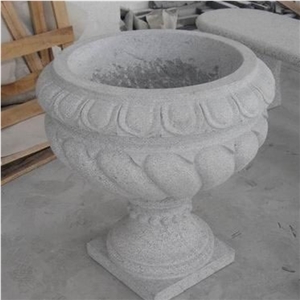 G603 Luner Pearl Grey Granite Round Garden Flower Pot,Natural Stone Outside Garden Flower Pot/Flower Vases/ Flower Stand