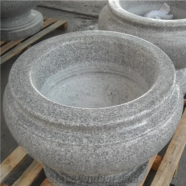 G603 Luner Pearl Grey Granite Round Garden Flower Pot,Natural Stone Outside Garden Flower Pot/Flower Vases/ Flower Stand