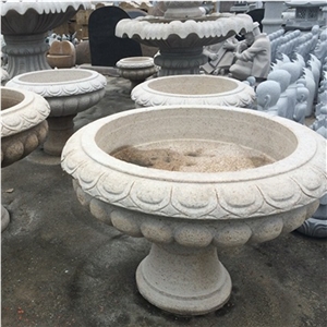 G682 Granite Garden Plante Carvings, Hand Carved Stone Flower Pots Ornaments