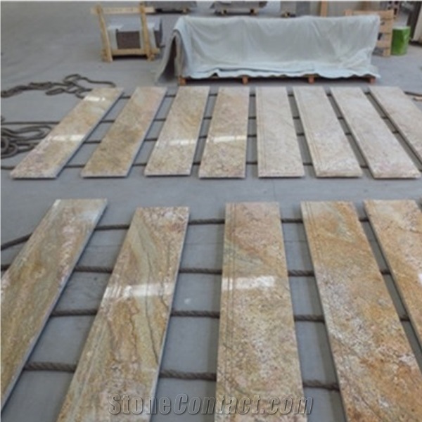 Indian Imperial Gold Dust Granite,New Imperial Gold, Golden King Granite Stair Step Riser Treads with Anti Slip Line