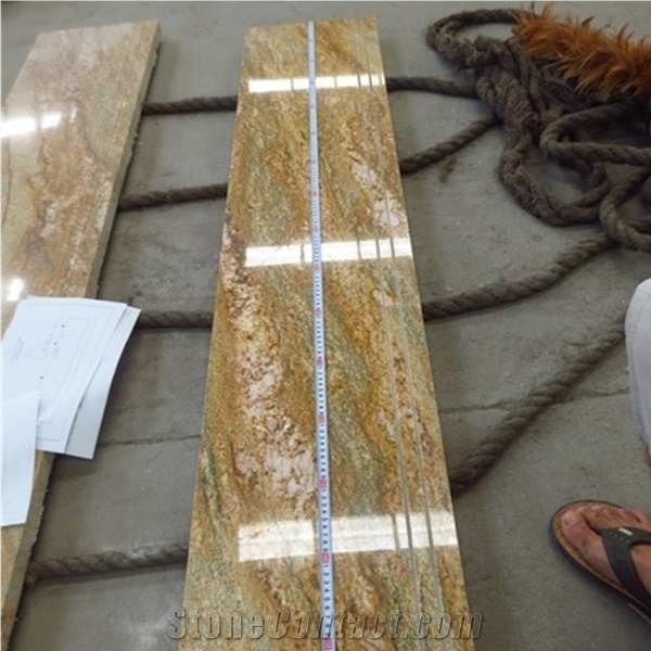 Indian Imperial Gold Dust Granite,New Imperial Gold, Golden King Granite Stair Step Riser Treads with Anti Slip Line