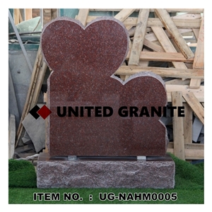 Ug-Nahm0005 Indian Red Granite Double Heart Monument P2 Brp