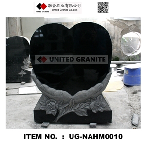 Ug-Nahm0010 Shanxi Black Polished Heart W/ Hands and Flower Carving Tombstone & Monument