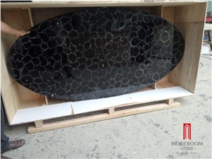Black Translucent Semi Precious Stone Oval Desktop