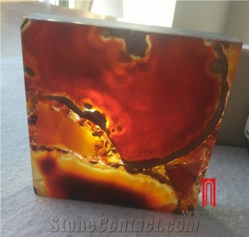 Composite Glass Backlit Carnelian Semi Precious Stone Slab