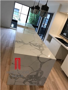 Hot Sale Marble Look Statuario White Quartz Polished Countertop