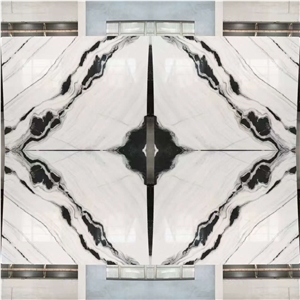 White and Black Panda Marble Bookmatche Slab Design for Decoration