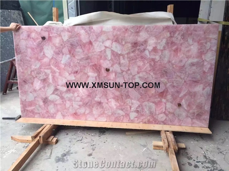 Pink Quartz Gemstone Slabs&Tiles/Pink Gemstone Panels/Pink Gemstone for Wall Covering/Pink Gemstone for Floor Covering/Pink Precious Stone Slabs/Interior Decoration