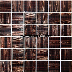 Wine Red Wooden Glass Mosaic/Square Glass Mosaic/Mosaic Pattern/Floor Mosaic/Wall Mosaic/Polished Mosaic/Interior Decoration/Customized Mosaic Tile/Mosaic Tile for Bathroom&Kitchen&Hotel Decoration