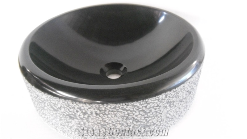 Black Granite Wash Basin and Bathroom Sink/Round Black Granite Wash Basin and Bathroom Sink/Black Granite Sink (Bowl), Shanxi Black Granite Sinks