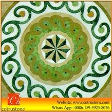 Cheap Polished Round Water Jet Medallions Inlay Flooring Tiles, Customized Green Bottom Marble Flooring Paving Tiles Patterns Design Customized Marble