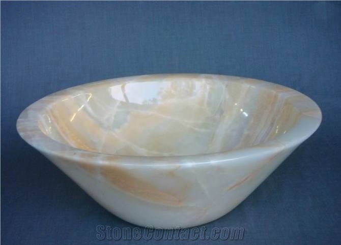 China Popular White Onyx with Yellow Lines/Vein Round Polished Wash Basin/Bowl Sinks for Bathroom, Hotel, Shopping Mall Toilet Decoration,High Popular