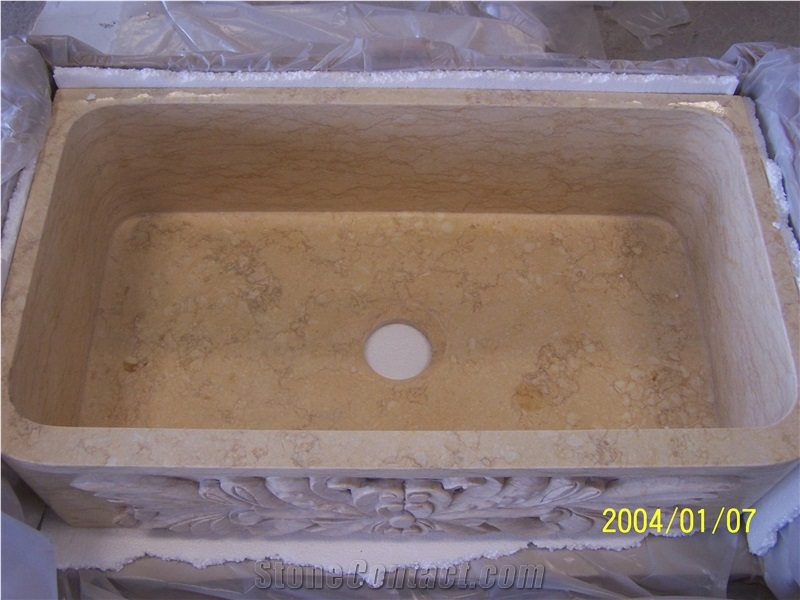 Sunny Beige Marble Square Kitchen Sink, Sunny Marble Sinks & Basins,Sunny Beige Marble Antique Square ( Rectangular ) Sink, Cream Marfil Cheap Marble