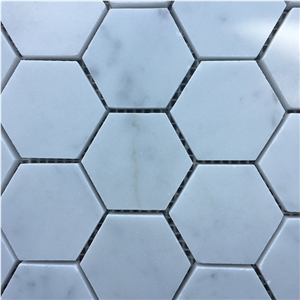 Bianco Carrara White Marble Hexagon Mosaic for Feature Wall Tile
