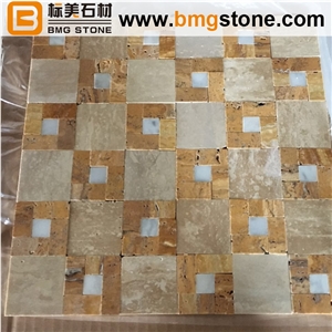 Stone Mosaic Beige Travertine and White Marble Wall Mosaic Design