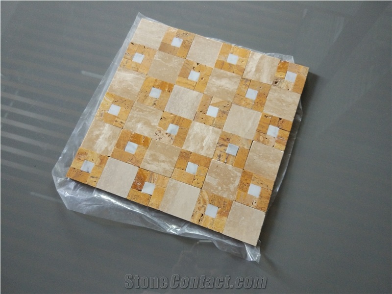 Yellow Travertine Mosaic for Wall Cladding,Floors