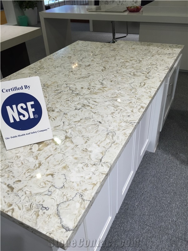 Bianco Drift Quartz Stone Kitchen Countertop Engineered Stone Worktops for Multifamily/Hospitality Projects